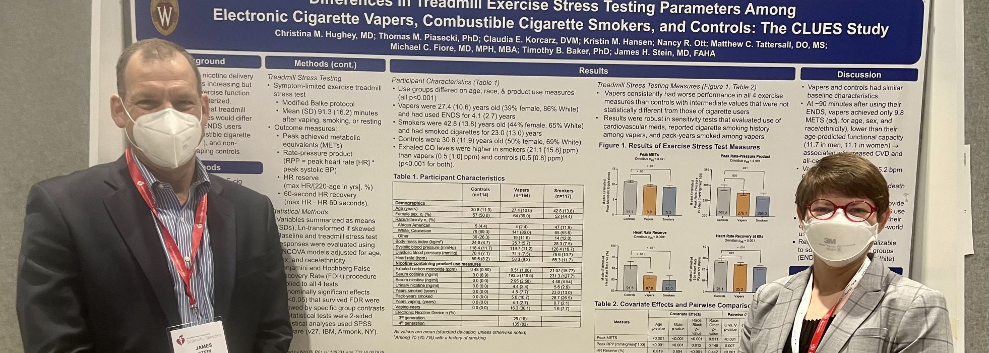 Photo of UW AIRP director Dr. James Stein and atherosclerosis imaging research fellow Christina Hughey at a scientific poster session