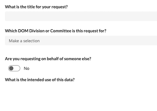 screenshot of Clinical Business Intelligence service request form